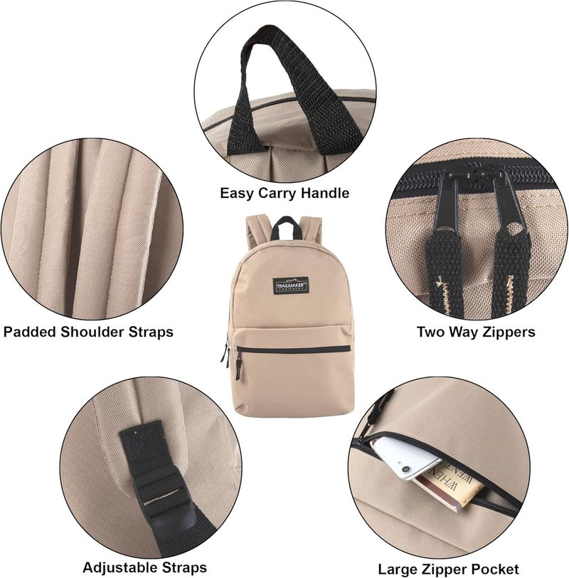 Trailmaker Classic 17 inch Backpacks with Adjustable Padded Straps | School Backpacks for Girls, Boys (Khaki) - Image 2